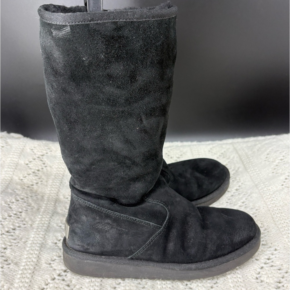 UGG Alber Mid-Calf Black Suede Boots Women’s Size 7 Fur Lined Side Zip - Picture 6 of 11